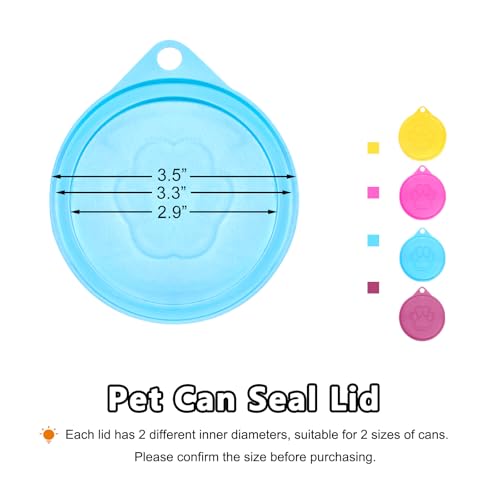 Quacc 4 PCS Dog Food Can Covers Lids Plastic Reusable Pet Cat Puppy Food Lid Sealed Tin Can Cover Lids for Canned Dog Food (Blue, Purple, Pink, Yellow)