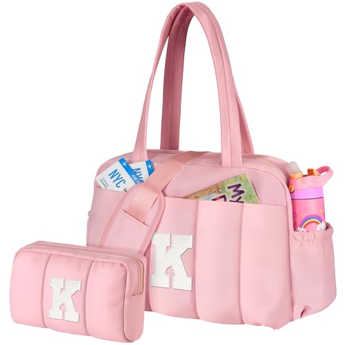 Vogewood 9 Year Old Girl Gifts-Girl Travel Bag Gifts for 10 Year Old GirlInitial Overnight Bag with Wet PocketTote Bag Personalized Weekend Tote with Makeup Pouch-12 Year Old Girl Birthday Gifts