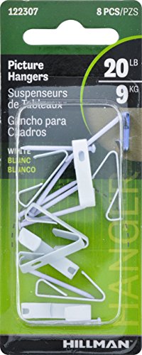 Image of Hillman 122307 White Conventional Picture Hanger - 8 Pack