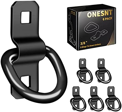D Rings Tie Down Anchors 3/8” Heavy Duty 6000 Pound Breaking Strength for RV Camper Pickup Trailer Cargo Control, Tying Down Motor Bikers,ATV Surface Mount Bracket Enclosed Points（Pack of 6 Black）