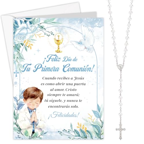HOWAF Tarjeta Comunión Niño, Tarjeta Felicitación Primera Comunión & Rosarios Religiosos Blanco para Regalos Comunion Niño, Regalos de Comunion HOWAF Tarjeta Comunión Niño, Tarjeta Felicitación Primera Comunión & Rosarios Religiosos Blanco para Regalos Comunion Niño, Regalos de Comunion