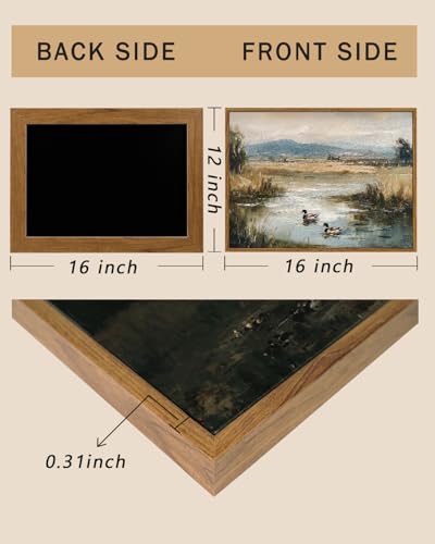 Image of ARPEOTCY Vintage Framed Canvas Wall Art, 12x16inch, Farmhouse Mallard Duck Pond Wall Decor, Country Art Prints Home Decorations, Landscape Paintings for Living Room Bedroom Shelf Decor