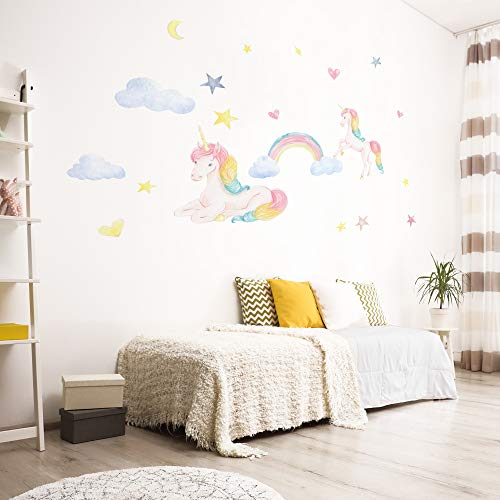 Dreamland Large Size Unicorn Wall Decal, Colorful Rainbow Star Moon Unicorn Wall Stickers For Girls Bedroom Boys Kids Living Room Nursey Playroom #TOP3