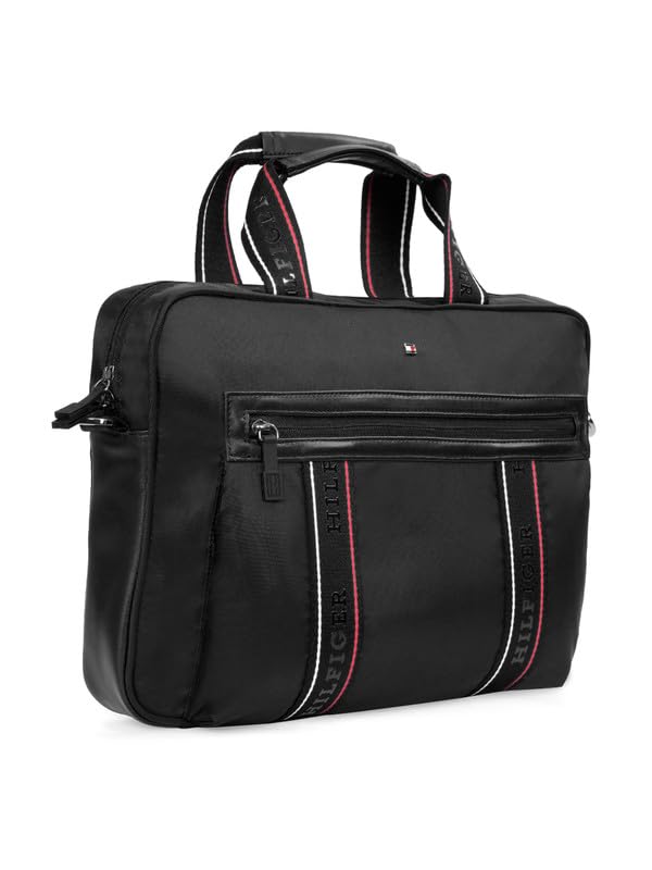 Image of Tommy Hilfiger Professional Business Case Koniag - Black | Backpack for School, College and Work | Water-Resistant | Fits 14-inch Laptop, with Trolley Sleeve & 1-Year Warranty