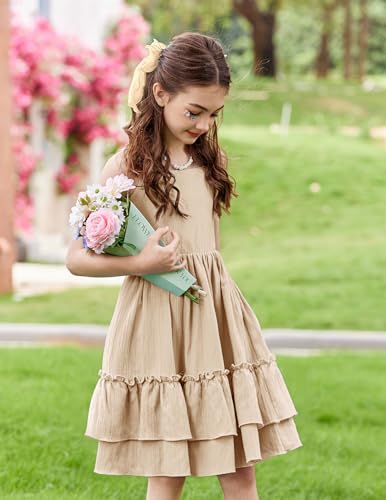 Image of Arshiner Girls Cami Summer Dress Boho Sleeveless Casual Sundress with Pockets for 4-12 Y