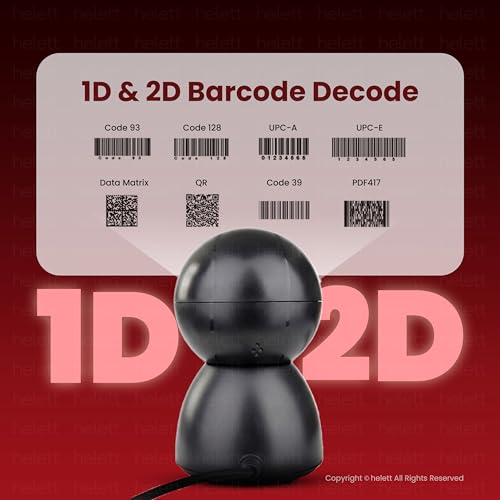 Image of Helett HT15 Hands-Free 2D & 1D USB Desktop Barcode Scanner for Retail & POS | 300K CMOS Global Exposure Engine | Large Scan Window, Fast Scanning, Buzzer LED, 640x480, Strong ABS, 1Yr Warranty(Black)