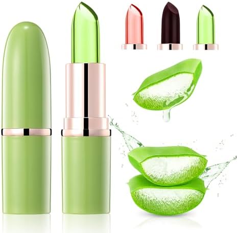 Aloe Vera Color Changing Lipstick, 3PCS Magic Temperature Tinted Lip Balm, Lip Gloss 24H Long Lasting Nutritious Moisturizer, Lip Tint for Lip Care, Lip Stain Makeup Set for Women Girls