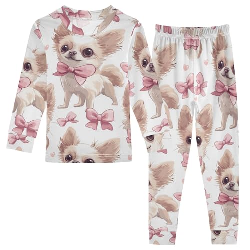 Pajama Sets Long Sleeve Cute Puppy with Bows Soft Comfy Sleepwear 2 Piece PJS 3-8T