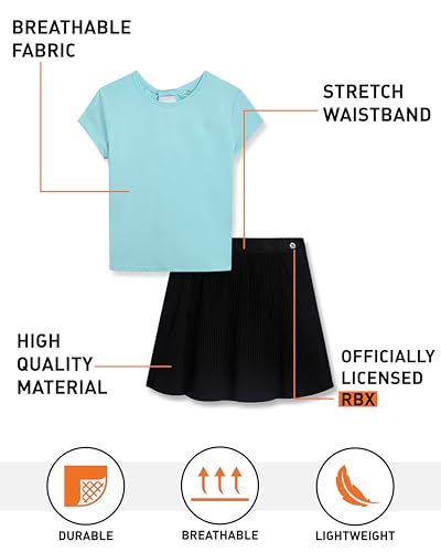 Image of RBX Girls Athletic Skort Set - 2 Piece Workout Set with Performance T-Shirt & Pleated Scooter Skirt, Girls Athletic Outfit