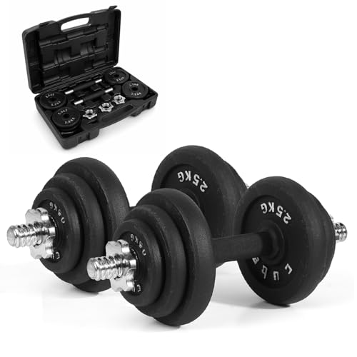 Image of The Cube Club Iron Dumbbells Set for Home Workout Gym Equipment with Anti-Slip Rod | 20kg Cast Iron Adjustable Dumbbell Weights with Carry Case Box for Men and Women Exercise