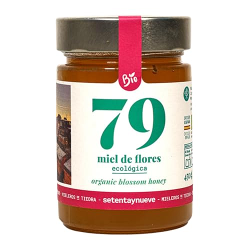 79 Setentaynueve - Miel de Flores Ecológica 450 g - Miel Orgánica Multifloral Natural - Miel BIO de España - Miel Pura de Apicultura Ecológica - Producción Artesanal de España