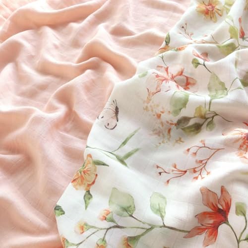 Image of LifeTree Baby Swaddle Blankets, Boys Girls Muslin Swaddling Wrap Receiving Blanket for Newborn, 70% Viscose from Bamboo and 30% Cotton, Large 47 inch x 47 inch, Butterfly Floral and Pink