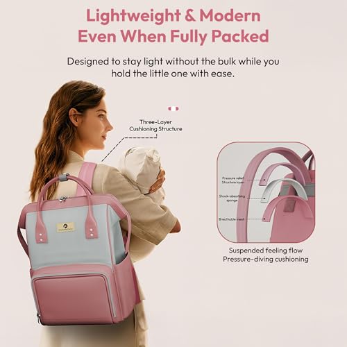 Image of StarAndDaisy Diaper Bag / 30L Lightweight Diaper Bag for Mothers for Travel with 3 Insulated Bottle Pockets /Baby Bag for Mother Travel & Maternity Bag for Baby - Pink Grey
