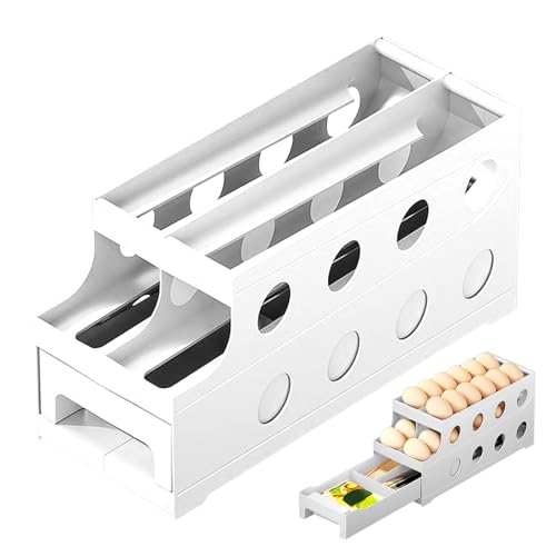 Hobngmuc Dispensador de huevos rodantes para refrigerador, contenedor automático de huevos rodantes de 2 niveles, organizador de alimentos para coleccionar cocina, despensa, encimera, refrigerador del