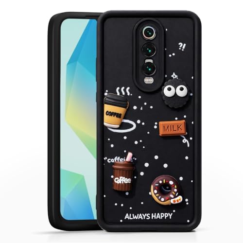 Image of Bintage Case Cute Fun Taddy| 3D Ball Bear| Donut| Coffee Rubber Case Camera Protection Back Cover Compatible for Mi Redmi K20 Pro - Black