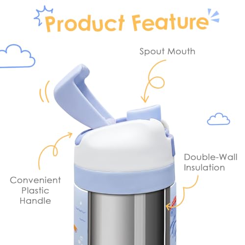 Image of Sea Animal Kids Insulated Stainless Steel Water Bottle 16 Oz, Travel Tumbler for School, Sports for Girls, Boys Christmas, Birthday, Back To School (Pirate Theme)