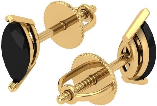 1 cttw Onyx Stud Earring Set for Women - Marquise Cut Solid Gold Push-Back