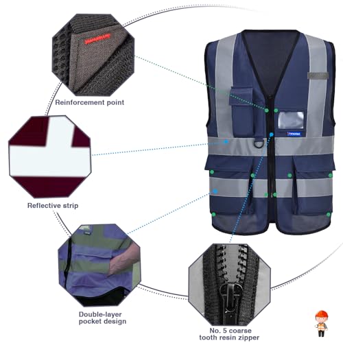Image of small work vest navy | Navy S work vest with 7 pockets, reinforced zipper pockets and black front zipper for supply operations; unisex workwear.