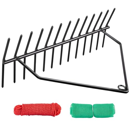 YIVIKPE 32" Aquatic Weed Rake with 30ft Rope and Steel Rod