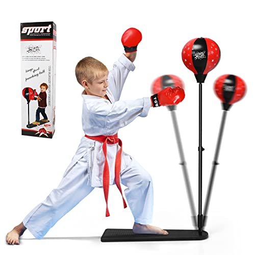 Costway Punching Ball sur Pied pour Enfant Hauteur Réglable 85-130 cm, Gant de Box, Sac de Frappe sur Pied, Base Anti-Dérapante, pour Boxe Enfant 8 Ans+