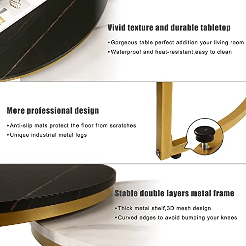 Image of NSdirect Nesting Coffee Table Set of 2,Round Coffee Tables Modern Circle Table for Living Room Accent End Side Table with Storage Open Shelf Wooden Top & Gold Sturdy Metal Frame(White&Black)