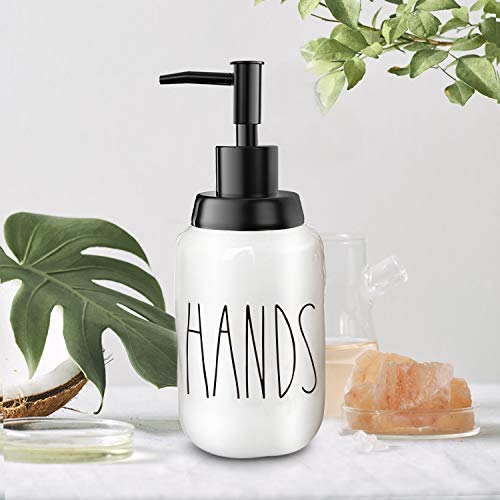 Soap Dispenser–Modern Farmhouse Style Ceramic Dishes Liquid Soap Dispenser–Perfect For Kitchen Counter Décor Or Kitchen Sink-Bathroom Soap Dispenser–White Bottles With Black Pump And Lettering(Hands) #TOP6