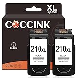 COCCINK 210 XL for Canon 210XL Black Ink Cartridge Canon Pixma MP230 MP240 MP250 MP280 MP480 MP490 MP495 MX320 MX330 MX340 IP2702 for PG-210 Remanufactured Printer Ink Combo Pack (2 Black)