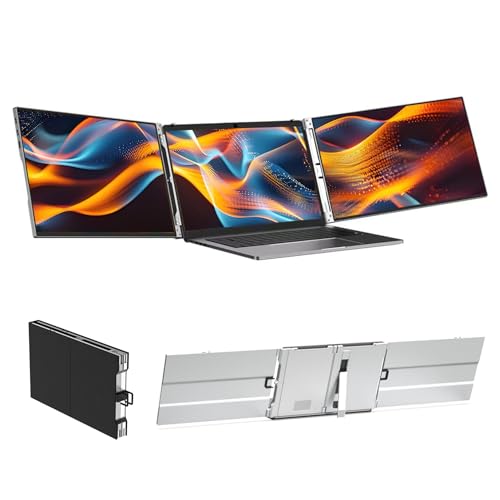 Image of 14 inch Portable Dual Monitor for 13.3-16 Inch Laptops | Aluminum Alloy Folding Screen Extender to Create Triple Display, Plug & Play (USB-C /Mini H /D) for Work, Travel, Home