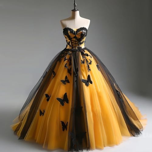 Mauuwy Butterfly Gothic Quinceanera Dresses Black Lace Strapless Sweet 16 Dresses Vestidos para 15 años quinceañeras2