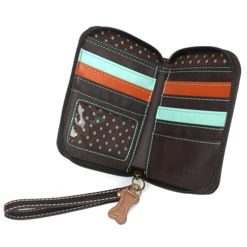 Image of CHALA Zip Around Wallet, Wristlet, 8 Credit Card Slots, Sturdy Pu Leather- Poodle A - blue