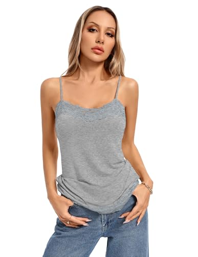 Image of Kate Kasin Women's Adjustable Spaghetti Strap Lace Trim Cami Tunic Tank Top 2PACK