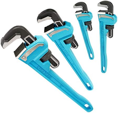 DURATECH 4-Piece Heavy Duty Pipe Wrench Set, 8",10", 14", 18", Adjustable Plumbing Wrench, Malleable Cast Iron Handle, Exceed GGG Standard