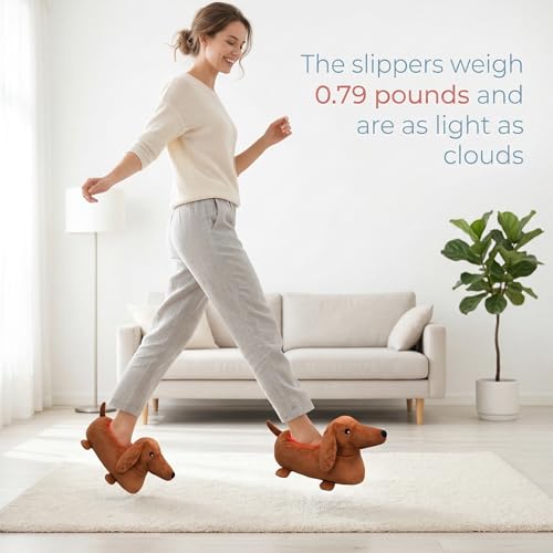 Image of Unimaglif Cute Dachshund Slippers For Women - Cozy Warm Animal Dog Slippers For Indoor