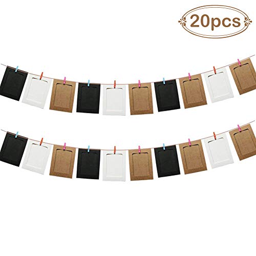 Aerwo 20 pcs DIY En Papier kraft Cadre photo Creative Décoration murale à suspendre avec pinces en bois et corde cadres photo à suspendre pour bébé Douche et la décoration de la maison
