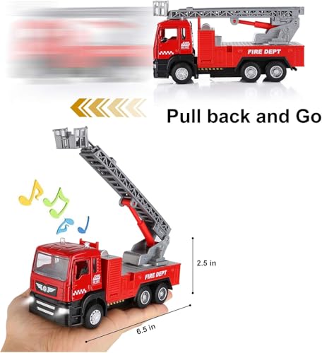Image of Alloy Fire Rescue Truck Toys Set with Rotating Ladder | Fire Safety Truck Toys for Kids, Boys, Girls | Ideal Gift for 3+ Years Old Kids (Red)