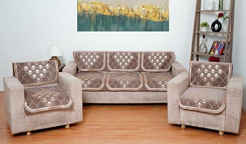 Image of MORADO Chenille 5 Seater Sofa Set Slipcover | Soft & Durable Sofa Cover for Living Room, Drawing Room & Office | Elegant Protective Furniture Cover - Brown