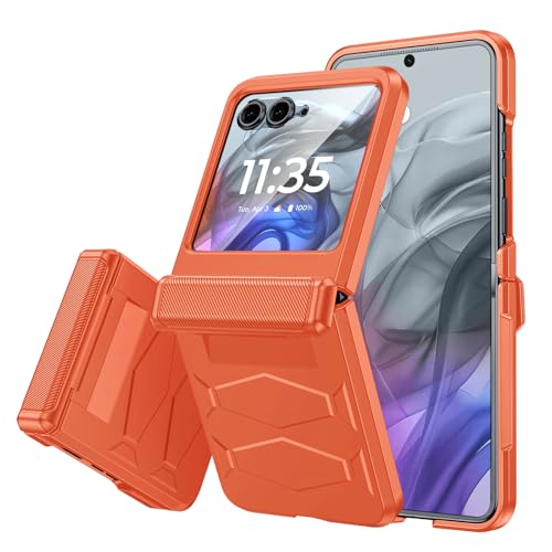 Vizvera for Motorola Razr 2024/Razr 2025 Case with Hinge Cover, Built-in Screen Protector Shockproof All-Inclusive Smartphone Cover Wireless Charging for Motorola Razr 2024/Razr 2025(Spritz Orange)