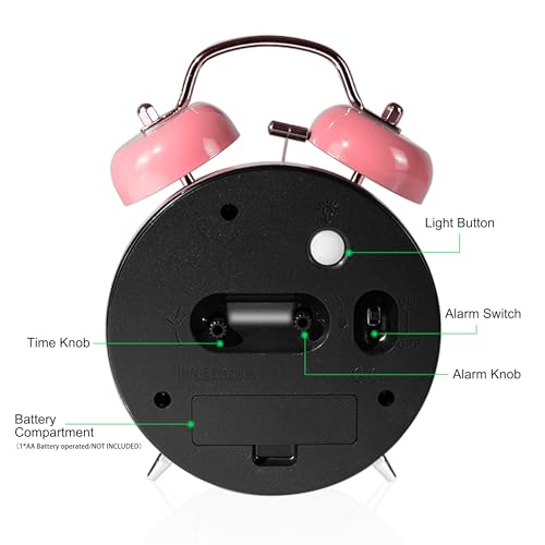 Image of AYRELY Super Loud Alarm Clock for Heavy Sleepers Adults,Twin Bell Retro 4 Inch Silent Non-Ticking Quartz with Backlight, Metal dial, Alarm Clocks for Bedrooms Bedside (Pink)