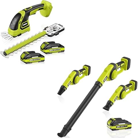 EWORK Mini Cordless Leaf Blower & Hedge Trimmer Cordless with 3 * 2.0Ah Battery Cover