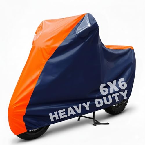 Image of 6X6 Heavy Duty Bike Cover for Splendor Plus, Dual Tone Orange & Blue, All-Weather Protection, Waterproof, UV Resistant, Dustproof, Durable Outdoor Motorcycle Body Covers for Daily Use
