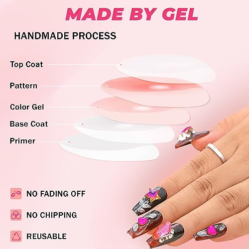 Sethexy Halloween Long Coffin False Nails Handmade Cat Eye Glossy Press On Nails Devil Eye Moon Acrylic Fake Nails Salon Quality Nail Removable for Women and Girls(Y) - Image 4