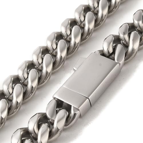 Image of 'Elite Heavyweight Link' 12mm Thick Curb Chain Necklace for Men | Anti-Tarnish Hip-Hop Necklace | Titanium Steel Silver Finish | Trendy Streetwear Jewelry for Boys & Men | Durable, Rust Resistant (NK1578) 1 Pc
