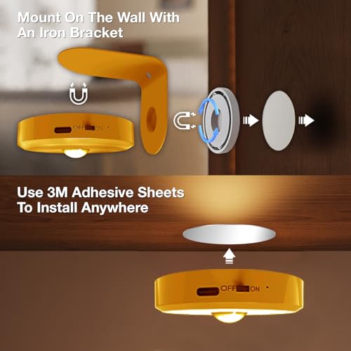 Image of Picture Lights for Wall Wireless with Magnetic,2000mAh Rechargeable Picture Frame lights with Dimmable,Puck Lights with Remote Control,Art Lighting for Paintings,Counter, Shelf,Bookcase(4 Pack,Gold)
