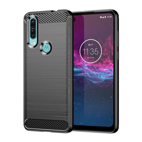 Vavies Funda para Motorola One Action/para Moto P40 Power XT2013-1 Carcasa Capa de Fibra de Carbono con Núcleo de TPU Flexible, Protección para Motorola One Action Negro