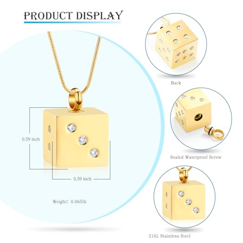 Hearbeingt Stainless Steel Cremation Jewelry for Ashes, Dice Memorial Urn Necklace for Men, Keepsake Pendant2