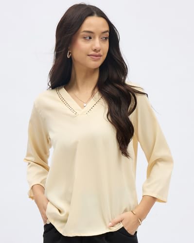 Image of SheWill Printed Top with Contrast Tipping - Stylish Ethnic & Western Tops for Women - Summer Travel Wear, Trendy Tops for Jeans, Lightweight & Comfortable Casual Wear