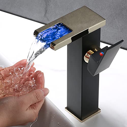 Mélangeur de bassin anti-brûlure LED cascade blanc haut pour vasque