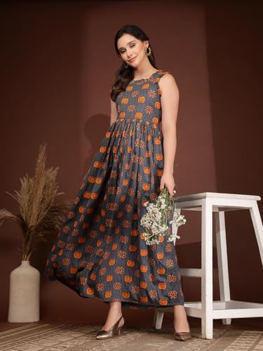 Image of Dress for Women | New Rayon Floral Printed Flared Maxi Dress for Women & Girl's