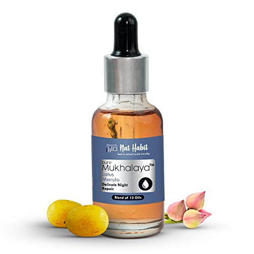 Image of Nat Habit Lotus Marula Mukhalaya, Face Oil For Women, Night Healing & Skin Repair, with Blend of 13 Cold Pressed Oils, Natural Face Care,15ml
