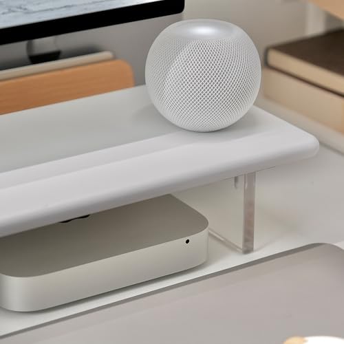 Image of Bamboo Monitor Stand Riser with Acrylic Legs for Desk, 31.5 Inches Desktop Shelf Supports for PC Computer Monitor, Laptops, Printer, Speakers (White)